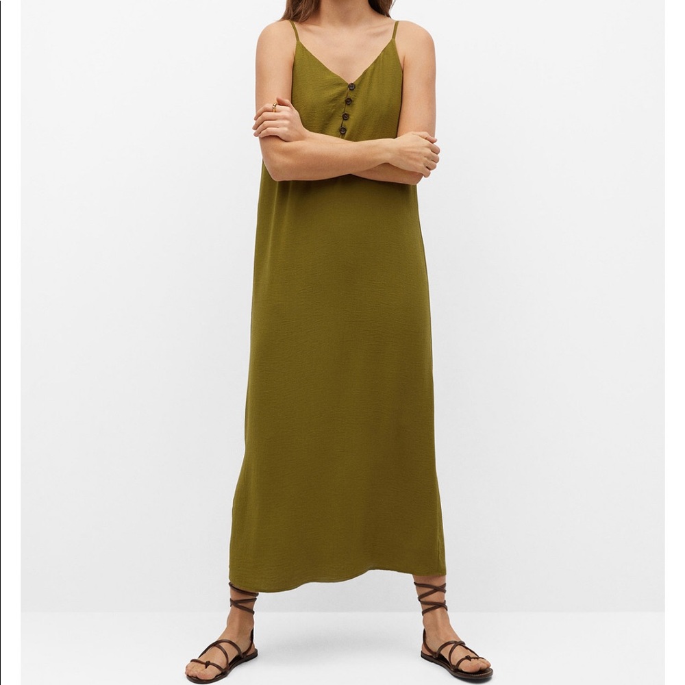 Mango Strap Flowy Dress - Khaki